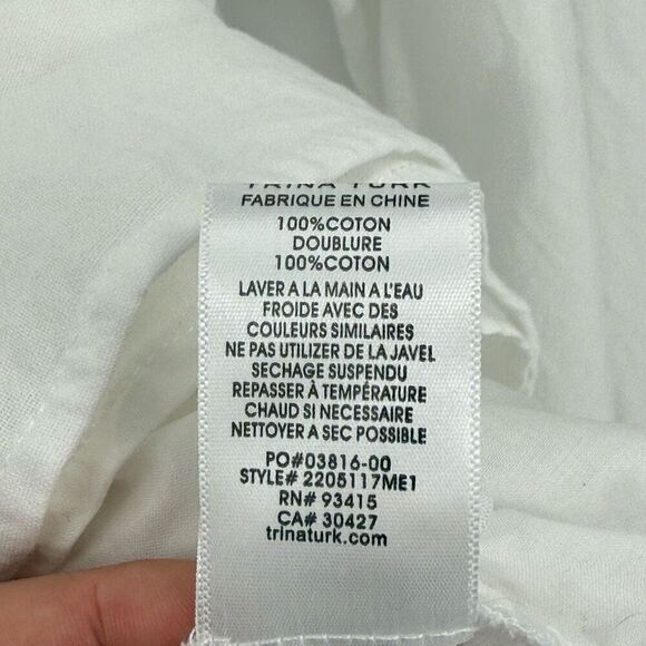 Trina Turk Bianca Blouse Long Balloon Sleeve Half Button Up Women Small White - Picture 6 of 9